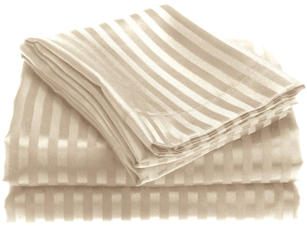 1800 Series Embossed Stripe Sheet Set - Queen - Ivory