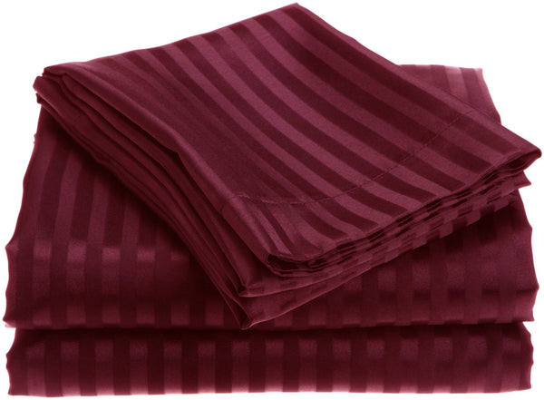 1800 Series Embossed Stripe Sheet Set - King - Burgundy