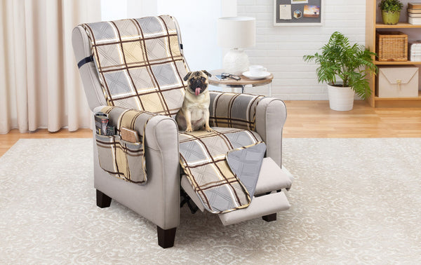 Recliner Furniture Protector Plaid Beige Gray