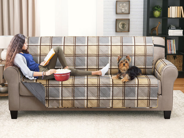 XL Sofa Furniture Protector Plaid Beige Gray