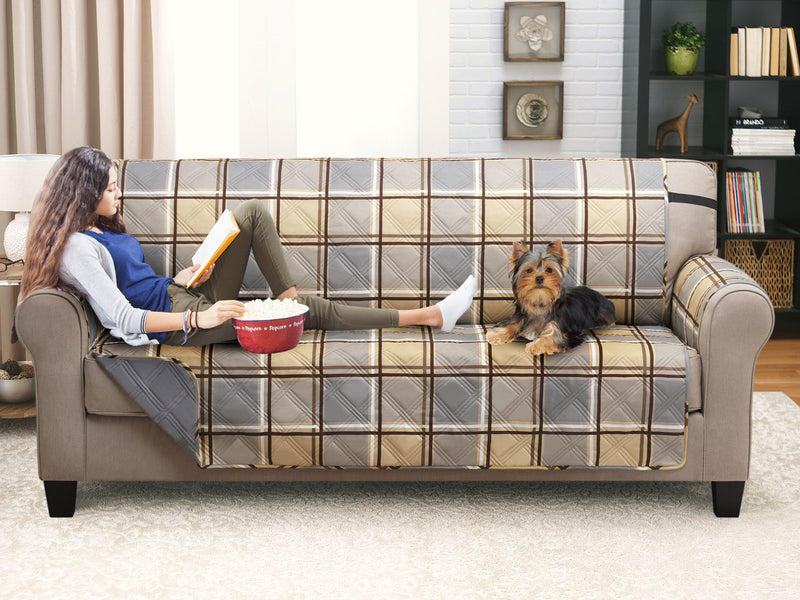Sofa Furniture Protector Plaid Beige Gray