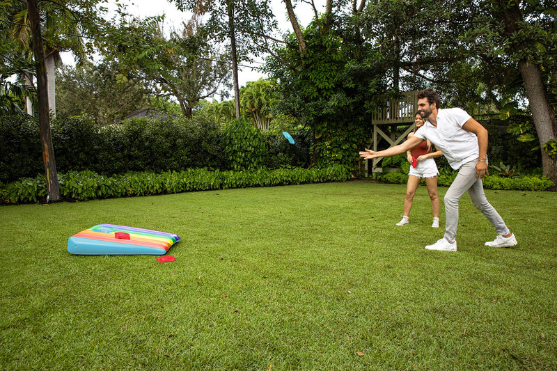 PoolCandy Floating Inflatable Cornhole Toss Rainbow Collection