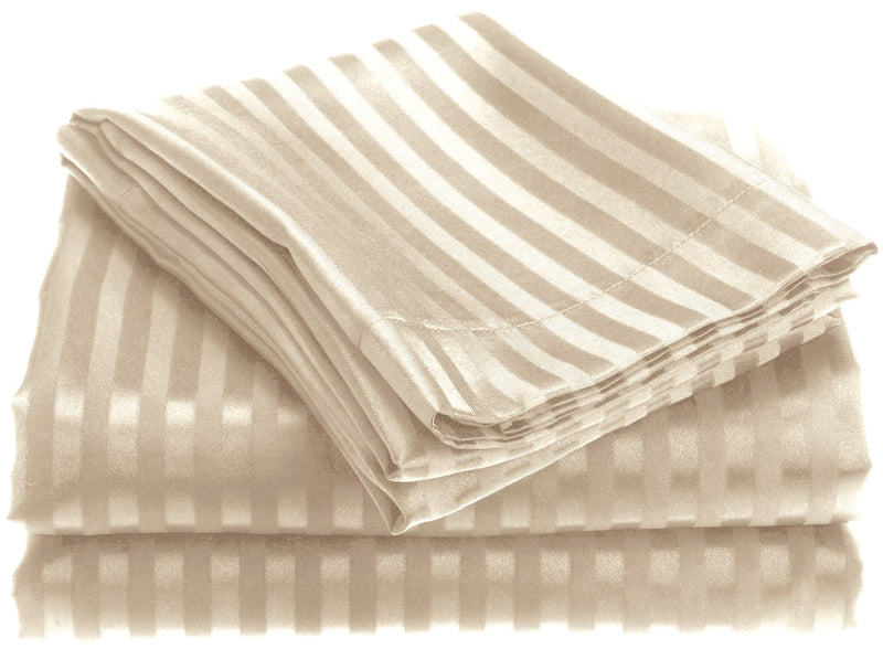 1800 Series Embossed Stripe Sheet Set - Twin - Ivory