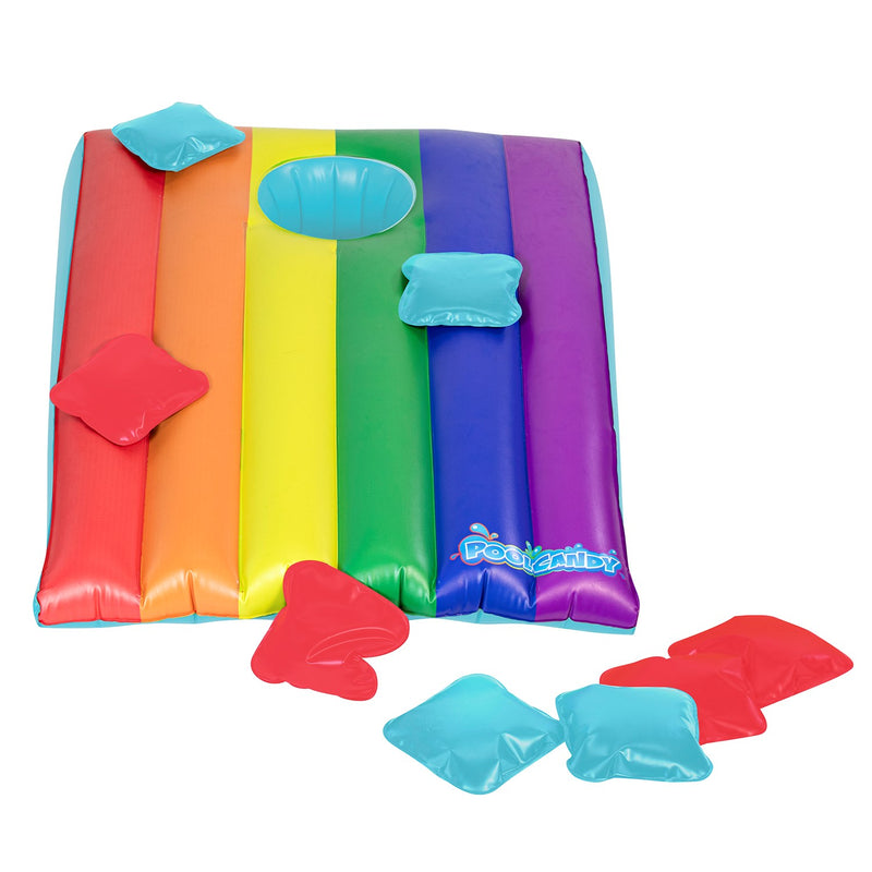 PoolCandy Floating Inflatable Cornhole Toss Rainbow Collection