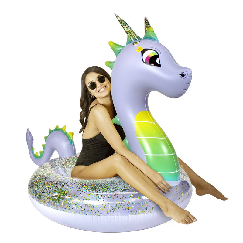 PoolCandy Deluxe Jumbo 48' Dragon Glitter Filled Raft with Seat